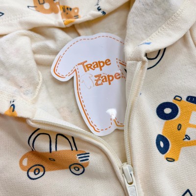 Conj. Jaqueta Beep Beep! com Capuz e Calça de Moletom - Areia e Azul Jeans